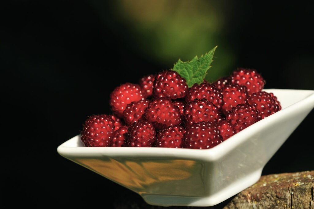Japanese wineberry harvested in a bowl