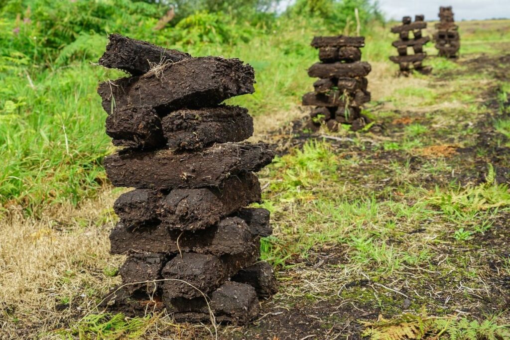 A stack of peat drying