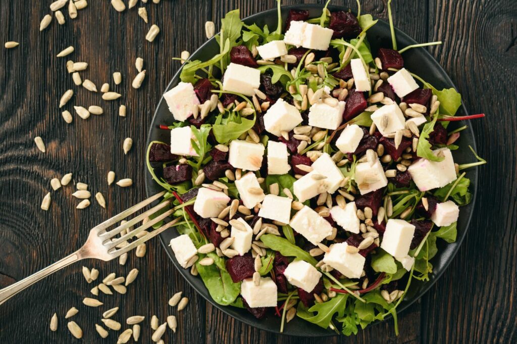 sunflower seed salad with beetroot