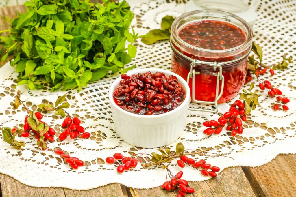 red barberry jam on table