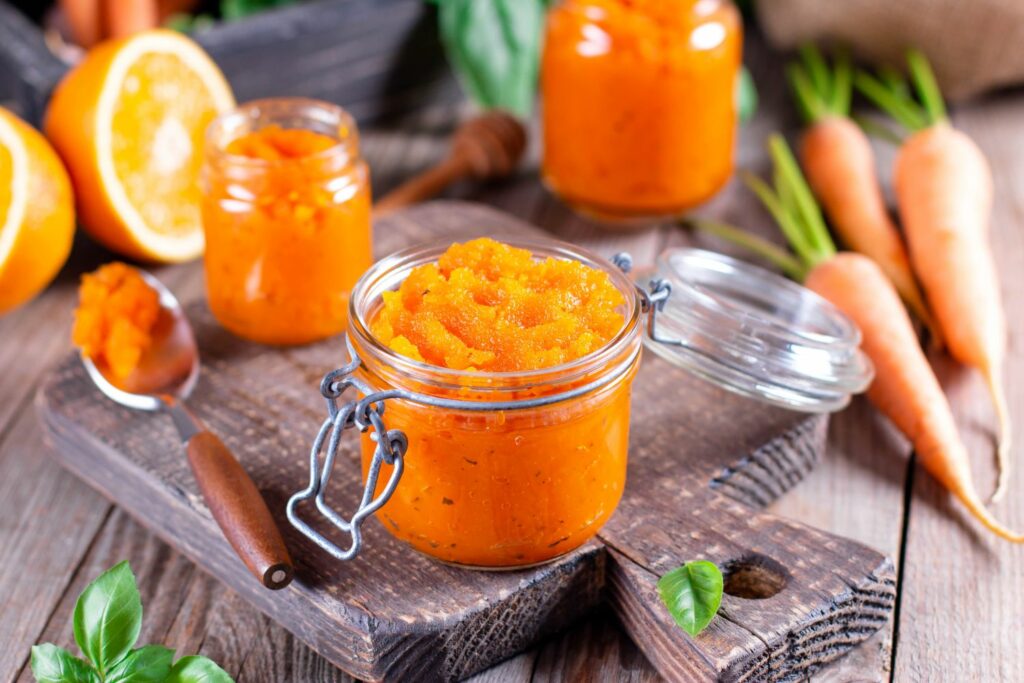 Carrot jam in a jar