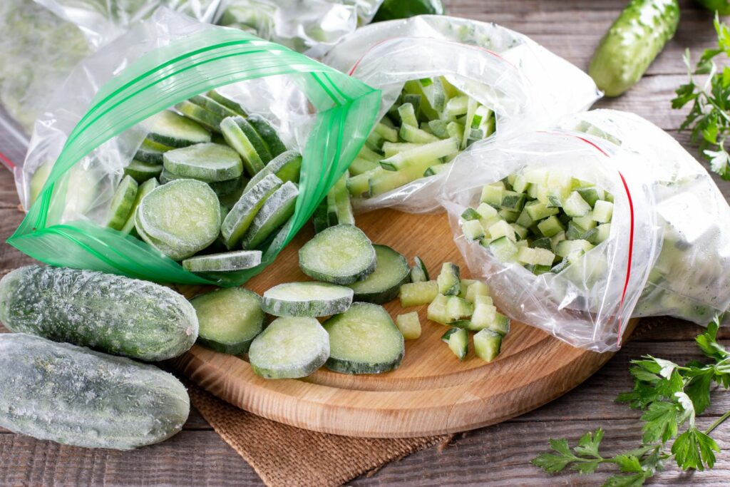 sliced and diced frozen cucumbers