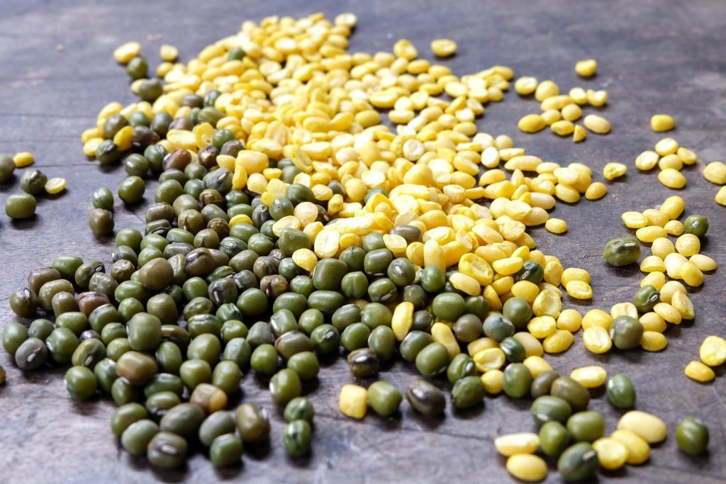 Mung beans and soybeans displayed