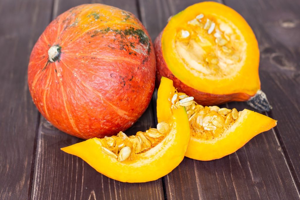 A sliced hokkaido pumpkin