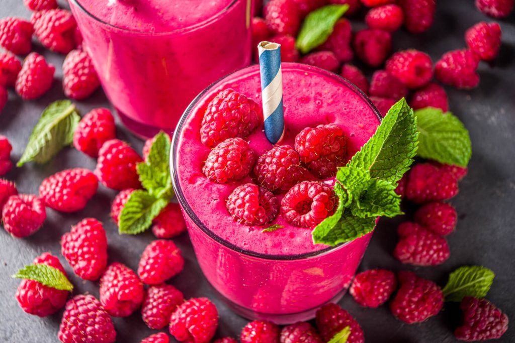 Raspberry smoothie in a glass