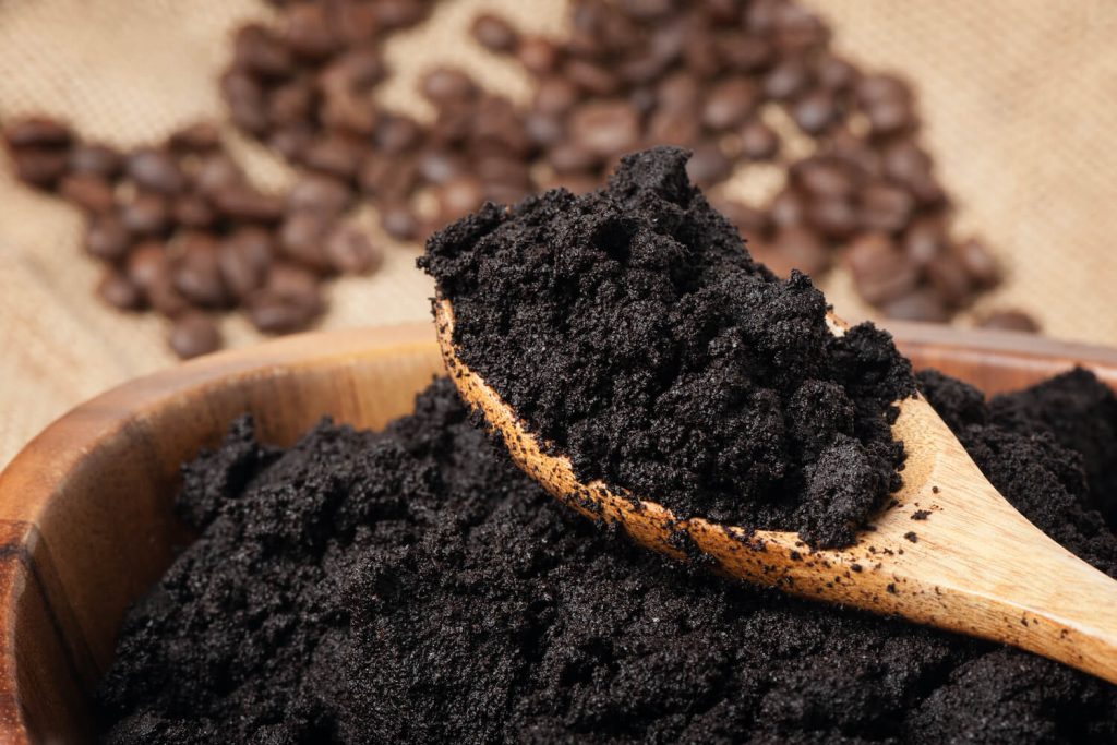 A bowl of spent coffee grounds
