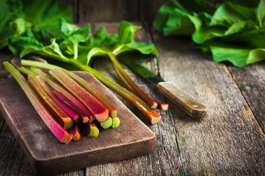 Rhubarb stems prepared for cooking