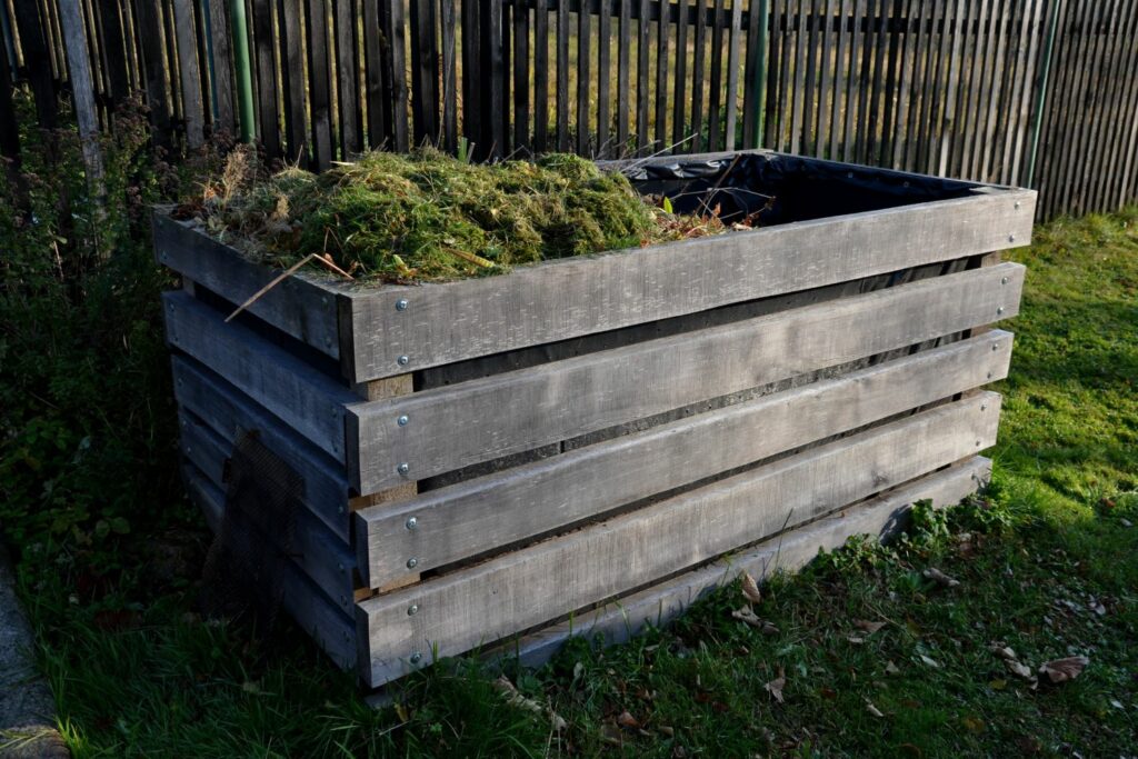 Compost bin of grass clippings
